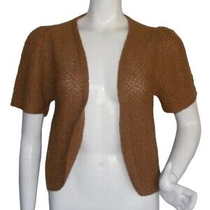 ANDEAN SUN Alpaca Sweater Top, L, Open front, Short sleeves, Textured, Cardigan